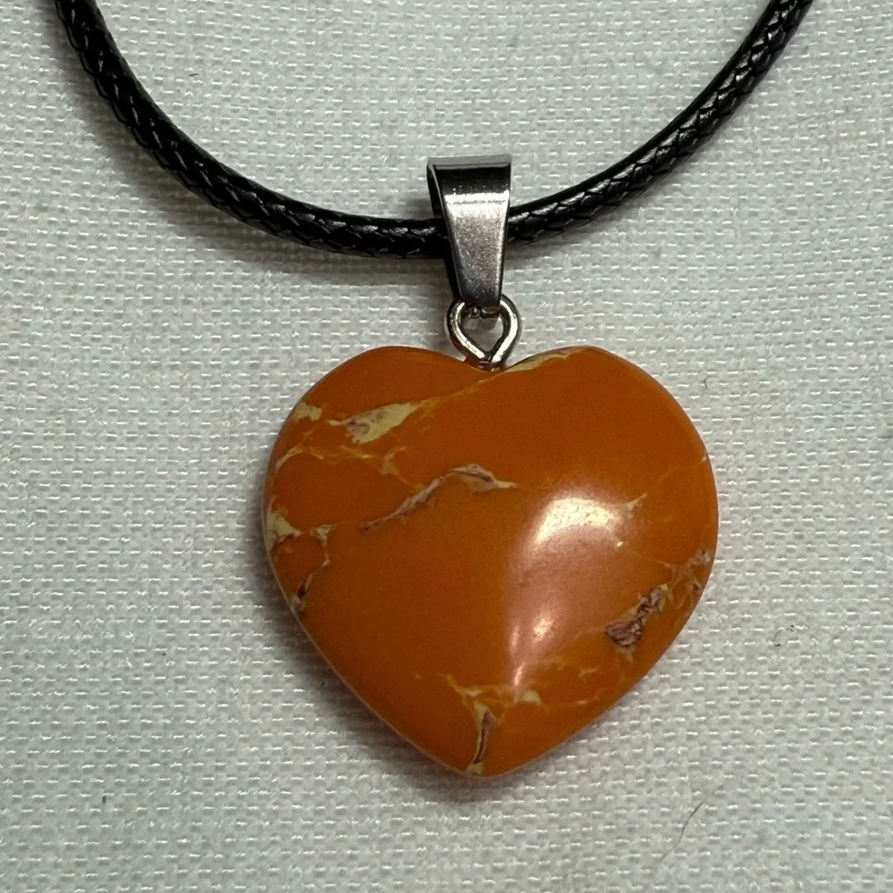 Vibrant Orange Heart Pendant Necklace with Black Cord